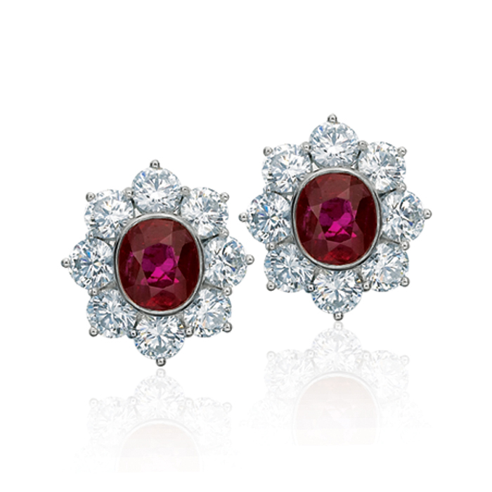 Ruby diamond cluster earrings